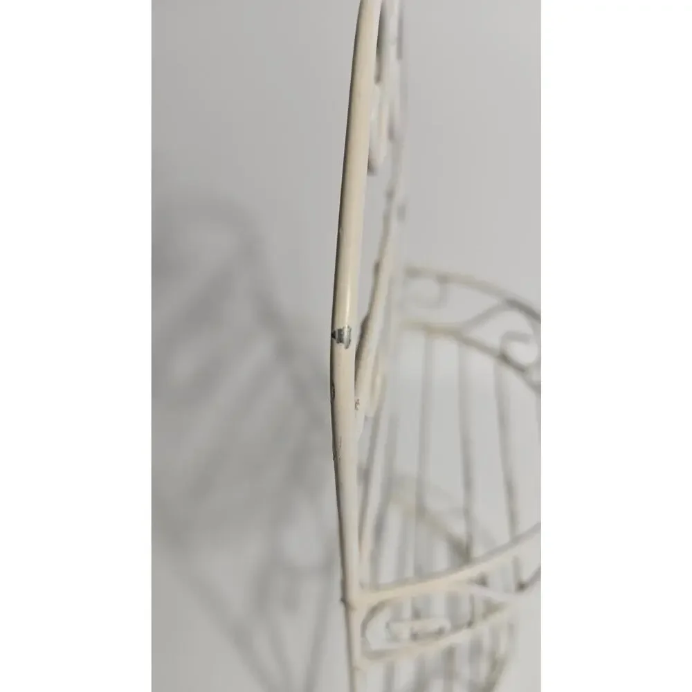 Vintage 1980s–90s white scrolled-wire two-tier wall shelf with hearts